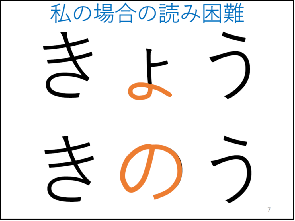 (*校正者注:私の場合の読み困難 上部にきょうの平仮名、下部にきのうの平仮名があります。「の」と、「よ」の一部分を同時になぞるアニメーションが付いています。 「の」の形は、中央上から始まる開始点からそのまま下におろして、左側に大きく円を描くように開始点を通り、そのまま円を描きながら、右下まで続いてます。)