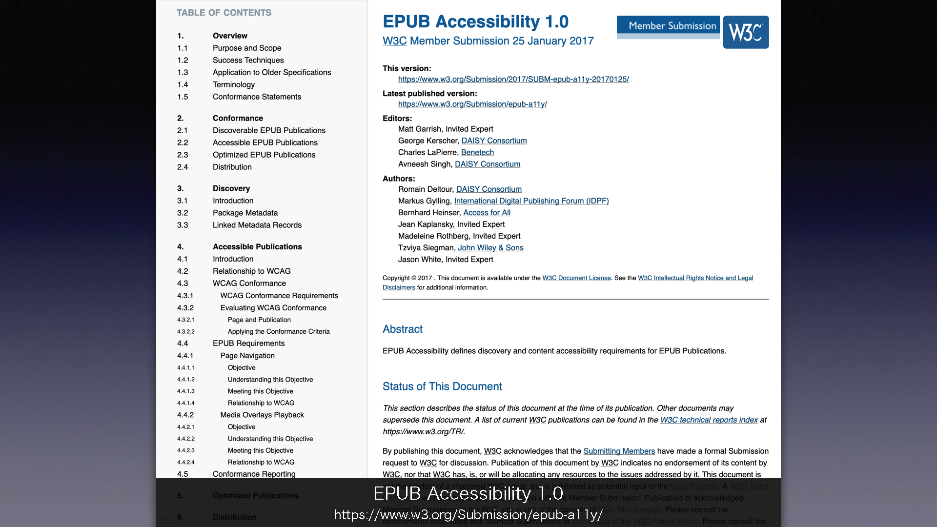 「EPUB Accessibility 1.0」について掲載されたウェブページの画像